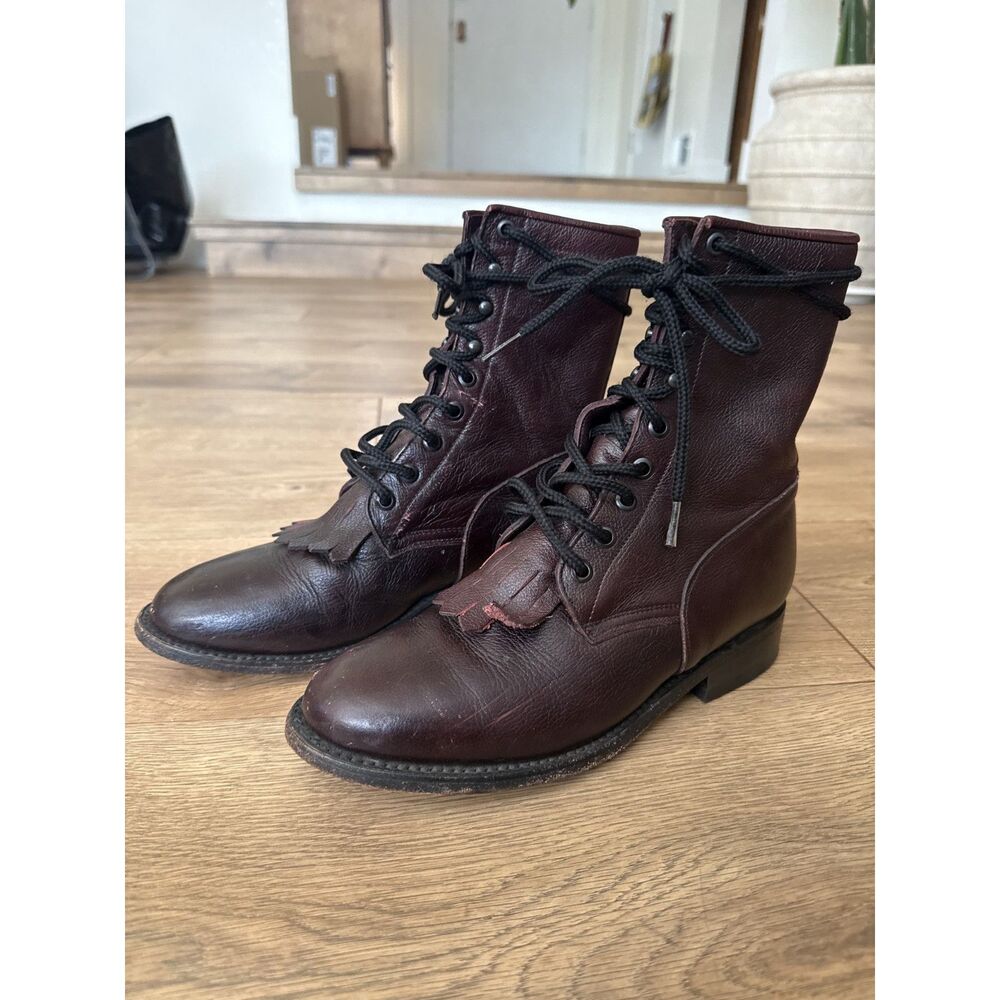 BEN MILLER 7 B Lace up western red leather kilt riding cowboy boot womens